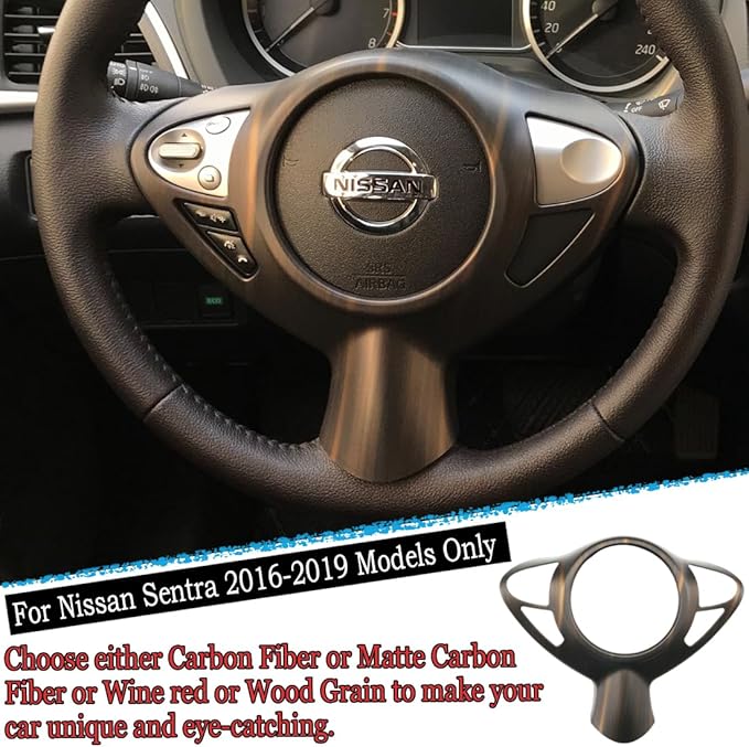 MUXEE Steering Wheel Button Frame,for Nissan Sentra 2016 2017 2018 2019 - ABS Wood Grain Sport Steering Wheel Frame Cover Steering Wheel Button Wrap Accessories
