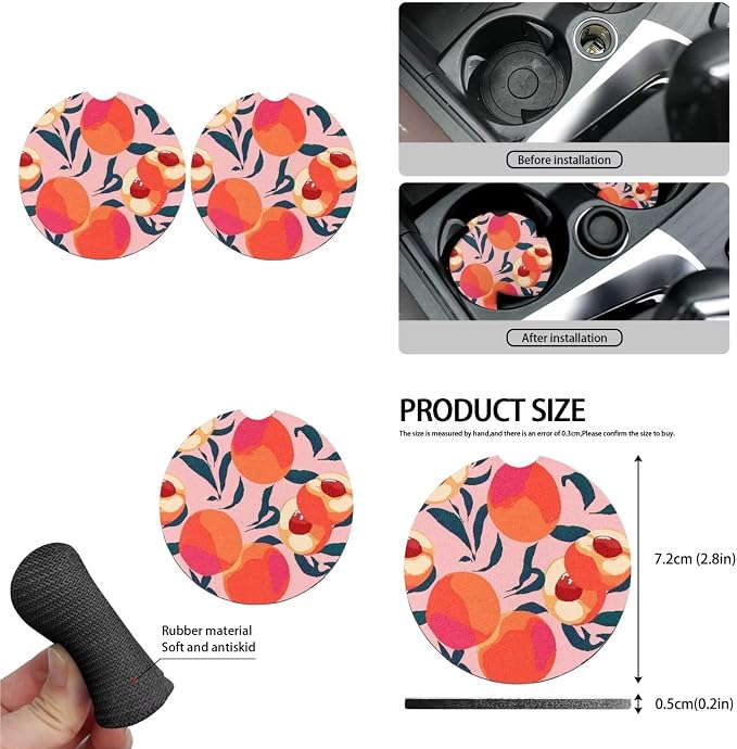 10 Pcs Peach Car Seat Covers, Honey Peaches Lover Breathable Full Set Vehicle Seat Protector, Watercolor Summer Fruit Steering Wheel Cover Universal Fit for SUV