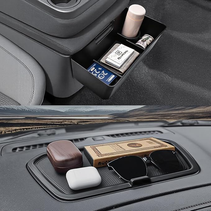 RUNROAD Center Console Hanging Organizer Box Compatible with 2019-2021 Chevy Silverado/GMC Sierra 1500 & 2020-2023 Silverado/Sierra 2500HD 3500HD Accessories Armrest Tray, Split Bench Seat ONLY 2PCS