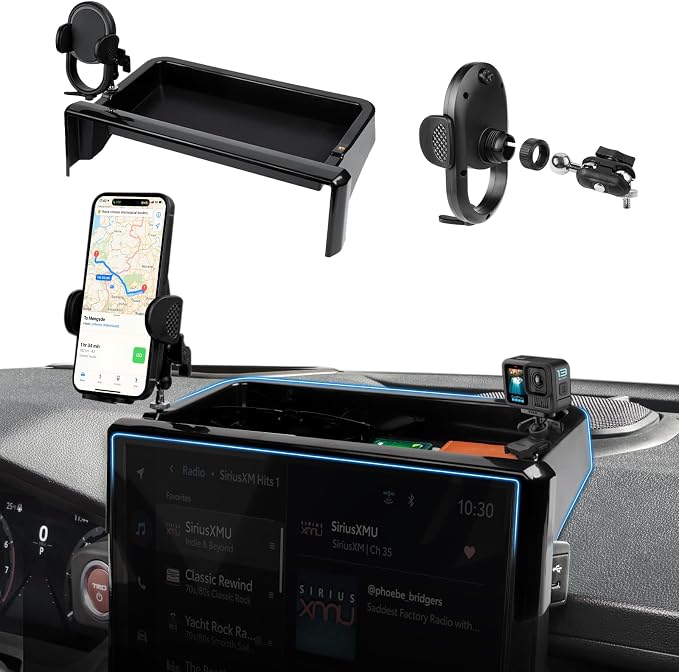 Autorder Car Phone Holder for Toyota Tacoma 2024-2025 2026/4Runner 2025-2026 Accessories Center Console Dash Organizer with 2 Expansion Ports Hands-Free 360 Degree Rotation Phone Mount(14'' Screen)