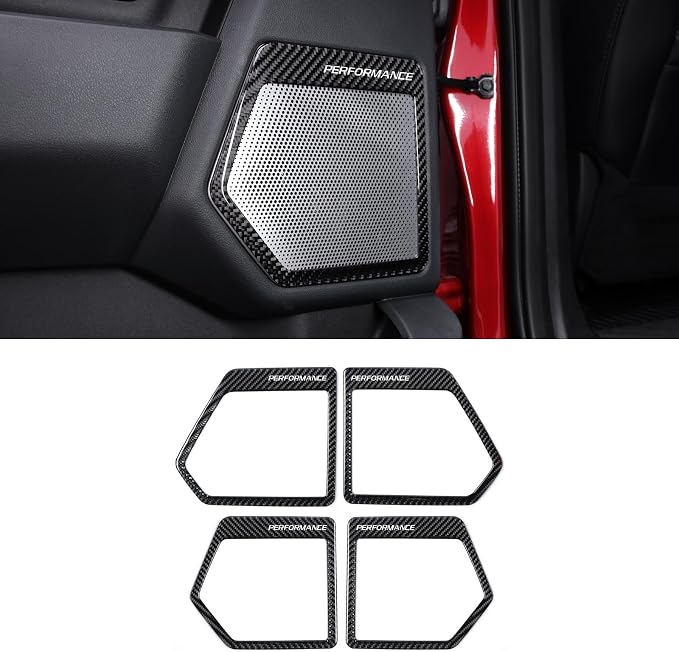 BETTERHUMZ Door Speakers Frame Trim Cover Sticker for Ford F150 2021 2022 2023 2024 2025 Carbon Fiber Interior Accessories (Black)