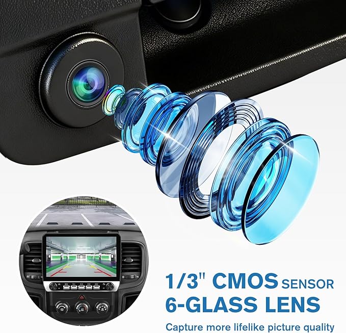 Junsun 1080P Tailgate Handle Backup Camera, IP67 Waterproof Reverse Rear View Camera for Dodge RAM 1500 2009-2017,for RAM 2500 3500 2010-2017 Pickup, w/RCA Connector & Key Hole, Wide Angle Lens
