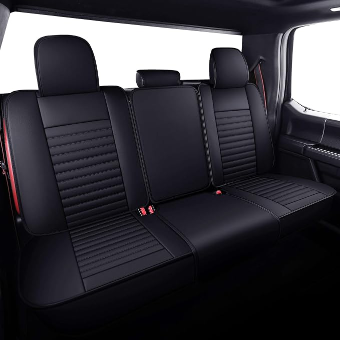 Aierxuan Ford F-150 2009-2026 Truck Seat Covers Custom Fit 2017-2026 F250 F350 F450, Waterproof Leather Cushion for Truck Pickup Supercrew Cab Lariat King Ranch Raptor (Full Set, Black-Red)