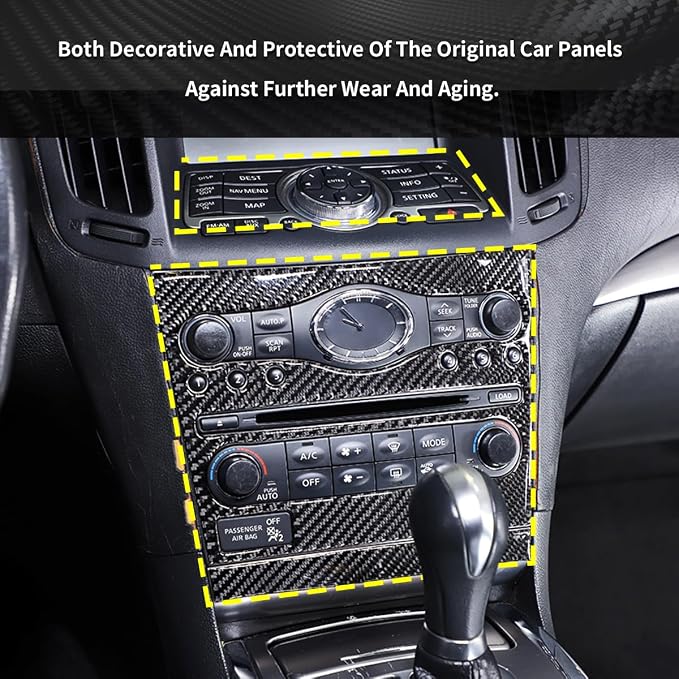 Real Soft Carbon Fiber Car Center Console Multimedia Panel/Air Conditioning Control Panel Decorative Stickers,for Infiniti G Series 2007-2013,3PCS (Black)