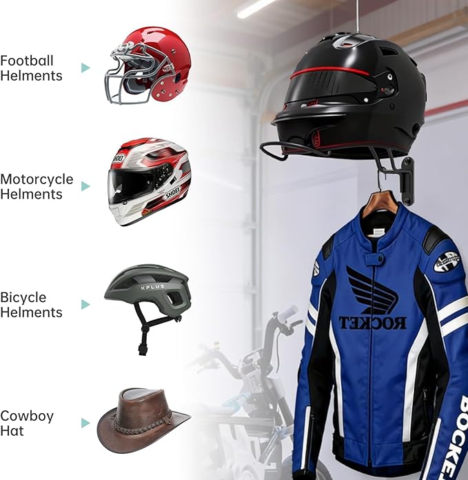 4 Pcs Wall Mounted Helmet Rack Storage Display Rack Hanger, Motorcycle Helmet Holder for Equestrian/Baseball/Iron Man/Scout Trooper/HockeyHelmet（No Helmet）