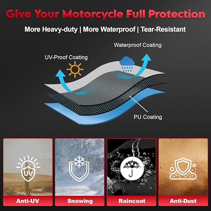 Comnova Motorcycle Cover 96 Inch - 600D Waterproof Outdoor Motorcycle Cover with Lock Hole, Powersports Vehicle Covers with All-Season Protection for Motorcycles