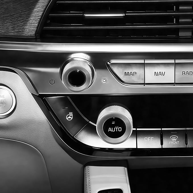 5PCS Aluminum Car Drive Mode Gear Shift Switch Cover,Radio Audio Volume Adjustment Knob Cover,AC Switch Button Knob Cover Compatible with Kia Telluride 2020-2025 Accessories (Silver)