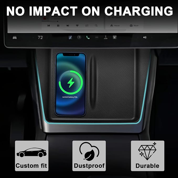 BestEvMod 3PCS Center Console Organizer Fit for 2026 2025 Tesla New Model Y Juniper Accessories Slide smoothly Armrest Upper Storage Box Front Console Tray Wireless Charger Mat Silicone OEM Style
