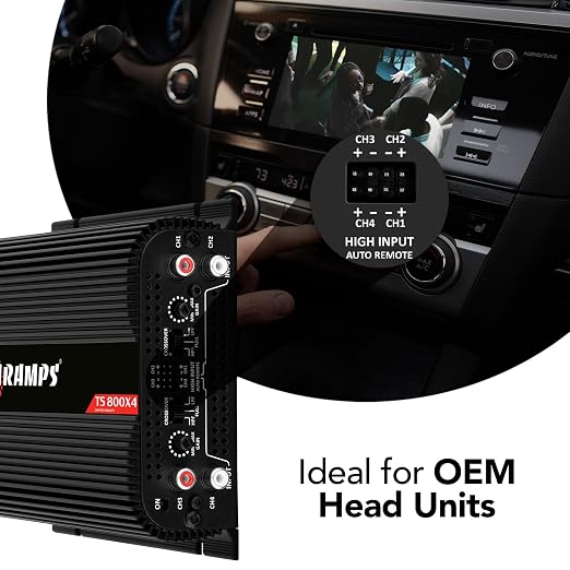 Taramps TS 800x4 2 Ohms Black Multichannel Stereo Amplifier 800 Watts Rms, 4 Channels, Full Range, Car Audio Digital 2 Bridged Channel, Crossover High/Low Pass, with RCA and Automatic High Level Input