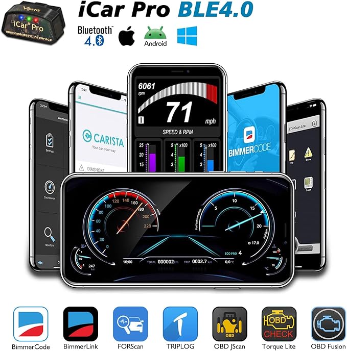 Vgate iCar Pro Bluetooth 4.0 OBD2 Code Reader OBDII Fault Diagnostic Tool Compatible Car Adapter Check Engine Light for iOS, iPhone, Android and Windows