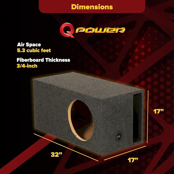 QPower 15 Inch Heavy Duty Single Vented Carpet Covered Durable Car Audio Extra Large Vehicle Subwoofer Enclosure Woofer Box, Charcoal Gray