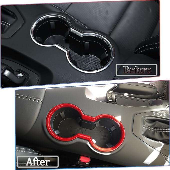 MUXEE Front Cup Holder Trim,for Ford Mustang 2024 2025 2026 - ABS Wine Red Front Cup Holder Protective Panel Cover Sport Interior Trim Accessories