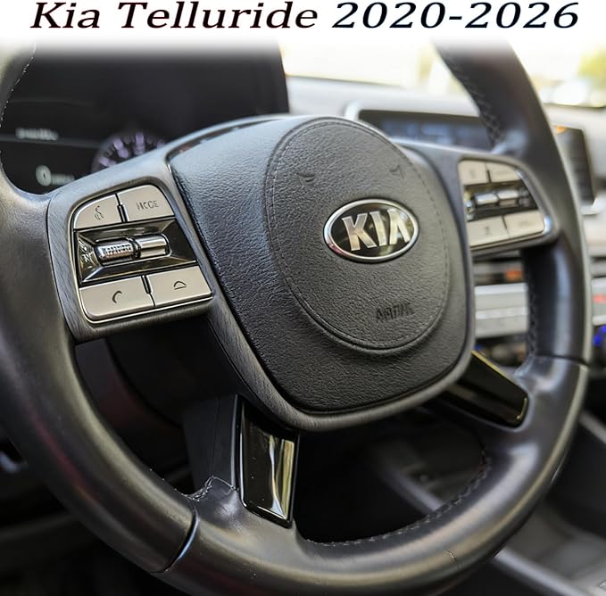Steering Wheel Button Cover, for Kia Telluride 2020 2021 2022 2023 2024 2025 2026,Steering Wheel Button Panel Protection Frame Molding Trim - Gray Wood Grain(Style A)