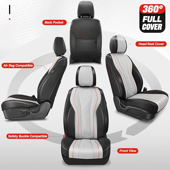 Auto Dynasty Car Seat Covers Full Set, Anti-Slip Automotive Interior Covers with Storage Pocket, Breathable Car Seat Protectors, Airbag Compatible, Universal Fit Most Vehicles, Gray (Touring Series)
