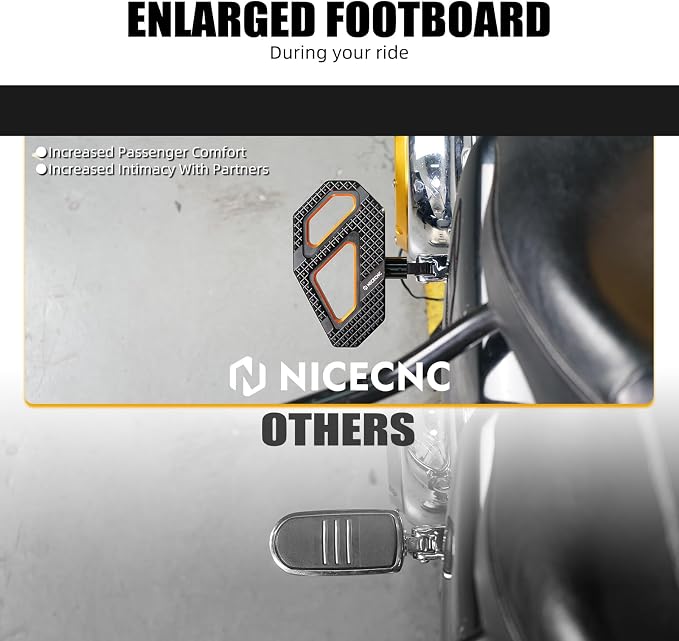NICECNC Orange Rear Enlarged Passenger Footboard Aluminum Foot Pegs Compatible with Harley Road King Special FLHRXS 2017-2024, Replacement for 50208-04, See Fitments