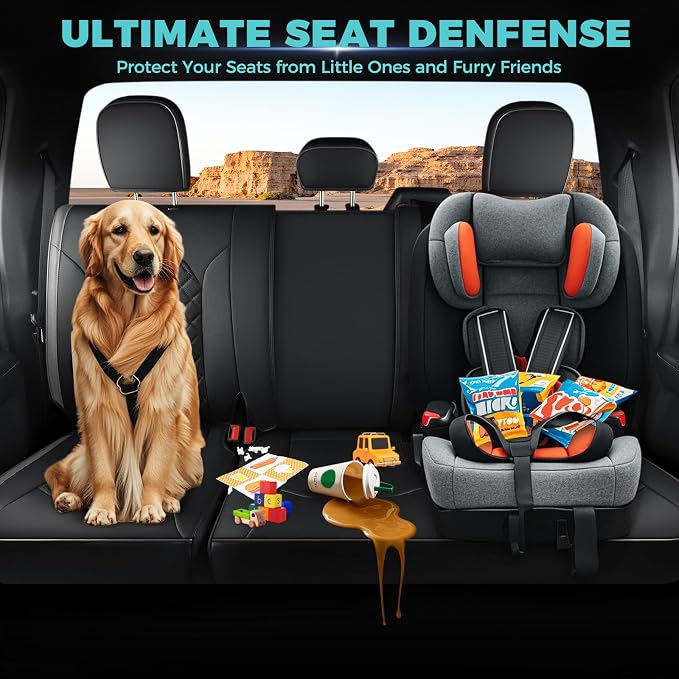 Seat Covers for Ford F150 2015-2026 SuperCrew & Ford F250 F350 F450 Super Duty 2017-2026 Crew Cab, Faux Leather Waterproof Pickup Truck Seat Covers (5 Seats) Interior Accessories