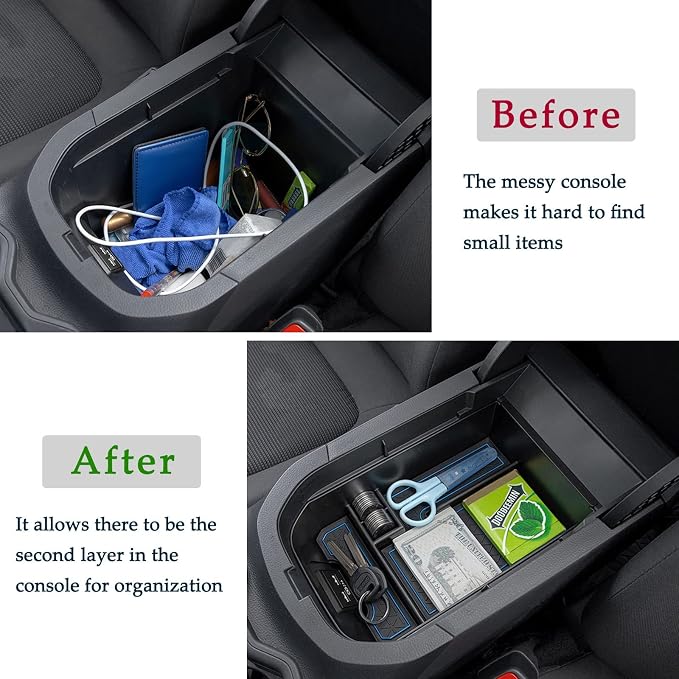 JDMCAR Center Console Tray Organizer (Blue Trim) and Center Console Cushion Compatible with RAV4 2022 2021 2020 2019 Accessories