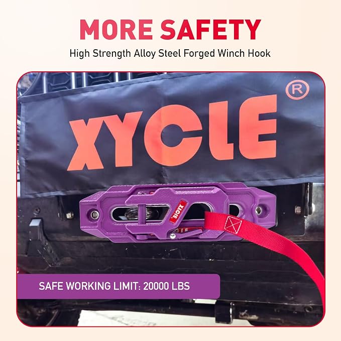 Winch Fairlead with Tow Hook, Purple, 10 in. (254 mm) | Synthetic Rope Fairlead, Forged Winch Hook, 10000 lb. - 20000 lb Towing, For SUV Truck Trailer Jeep, Electric Winches