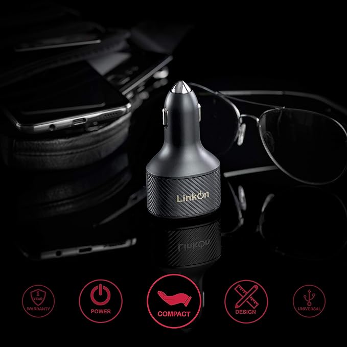 LinkOn 112W USB C Car Charger PD 3.0 (90W) PPS + USB A QC 3.0 (18W) – Fast Dual Port Car Adapter Compatible with MacBook, Dell, HP, iPad, iPhone 15/16, Galaxy S23/S24, Pixel, and More