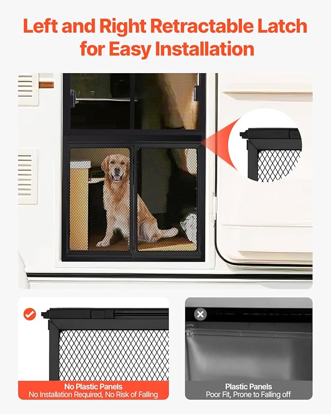 VEVOR RV Screen Door Protector, 24.5 x 20 inch Door Grille, Easy to Install and Disassemble, Reinforced Breathable Protective Mesh, Aluminum Alloy Camper RV Entry Protector for Pet Protection, Black