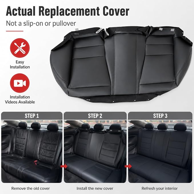 NLQR Black Rear Bench Bottom Replacement Seat Cover Compatible with Honda Accord 2008 2009 2010 2011 2012