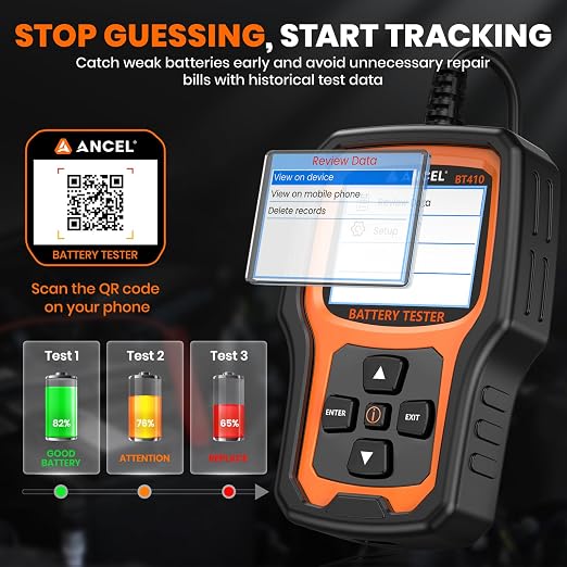 ANCEL BT410 12V 24V Car Battery Tester for Lead-Acid & Lithium Batteries, 100-2000 CCA Automotive Battery Load Tester Health Cranking Charging System Alternator Test for Motorcycle Car Truck RV Boat