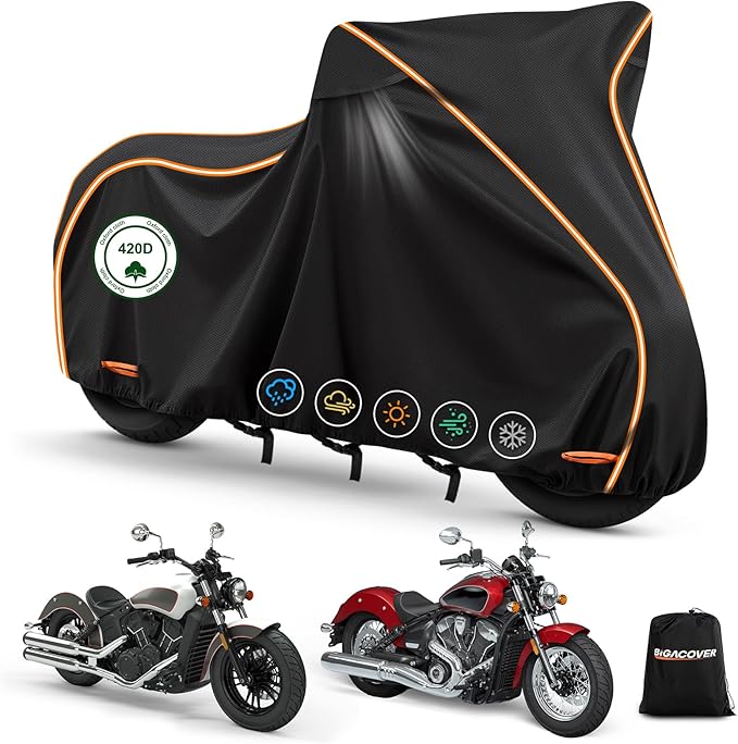 420D Waterproof Motorcycle Cover for Indian Scout 101,Scout Sixty,Rogue,Rogue Sixty,Scout Classic,Windproof Heavy Duty Outdoor Bike Cover