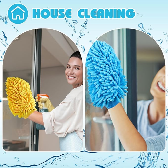 Toulite 16 Pcs Car Wash Mitt Chenille Microfiber Wash Mitt Double Sided Glove Cleaning Drying Mitts (5.91 x 9.06 Inch,Bright Colors)