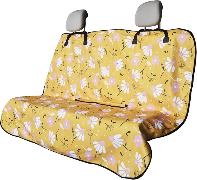 Back Seat Cover for Car Trucks Van SUV Jeep,Waterproof Rear Bench Towel Seat Covers for Dogs and Kids,Automotive Backseat Protector (Chamomile and Yellow)