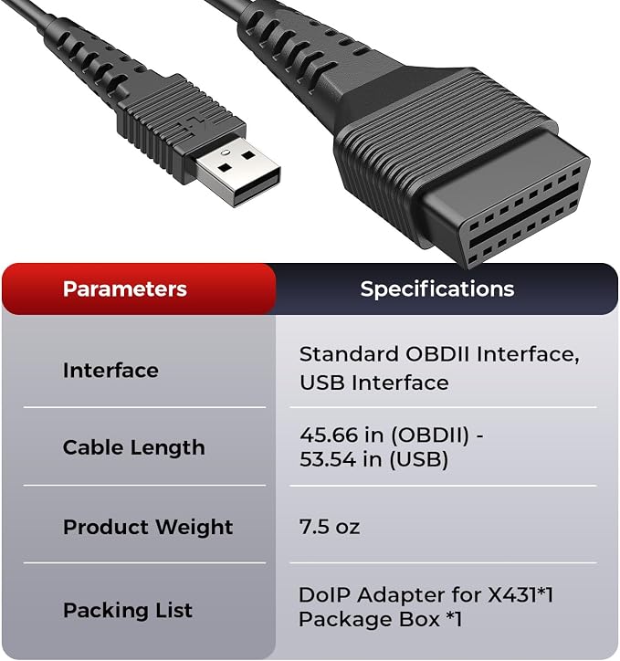 LAUNCH X431 DoIP Adapter Connector Cable, USB and 16 PIN Male to Female Cable, Doip Adpator for X431 Launch Scanner Compatible with PROS V 5.0, PRO3 V+, CRP919XBT, PRO3 APEX, PRO Dyno