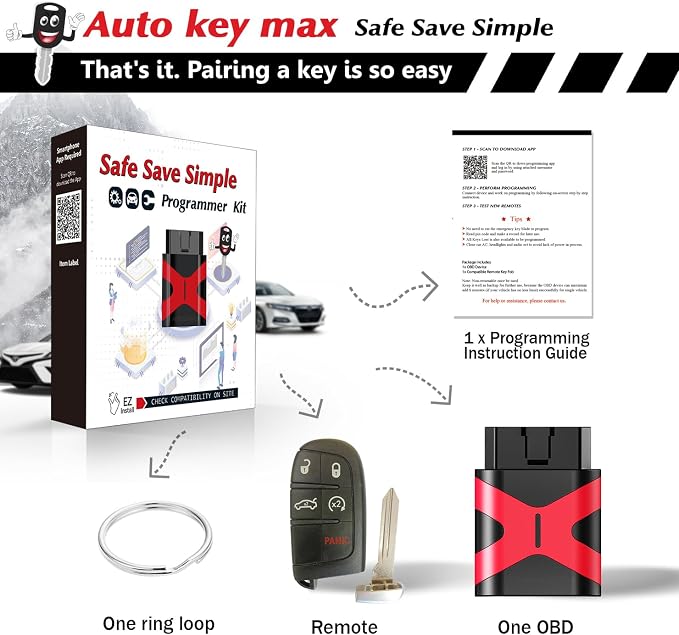 Simple Programmable Keyfob, DIY Programmer OBD Kit Compatible with 2014 2015 2016 2017 Jeep Grand Cherokee Smart Keyless Entry Remote Star M3N40821302