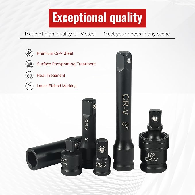 Reniteco 25-Piece 1/2" Drive Socket Set, Metric(10mm-32mm), Deep Sockets, Extension Bars, 1/2" F to 3/8" M Reducer,3/8" F to 1/2" M Reducer, Universal Joint, 6 Point Design, Cr-V