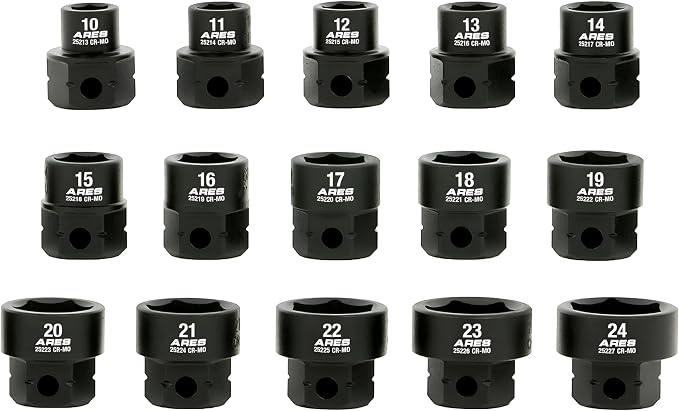 ARES 29020 – 15-Piece 1/2-Inch Drive Metric Low Profile Nano Impact Socket Set – Impact Grade Sockets Offer Greater Clearance Than Typical Shallow Sockets – Includes Aluminum Storage Rail