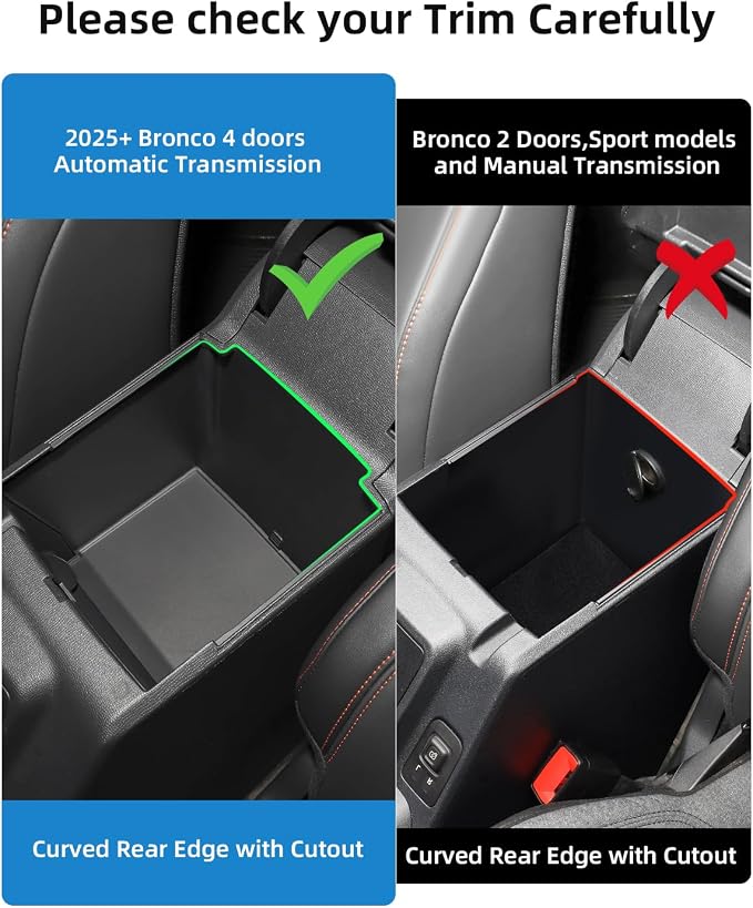 Center Console Organizer for 2026 2025 Ford Bronco 4 Door Models (Not for 2-Door, Manual Transmission or Bronco Sport)