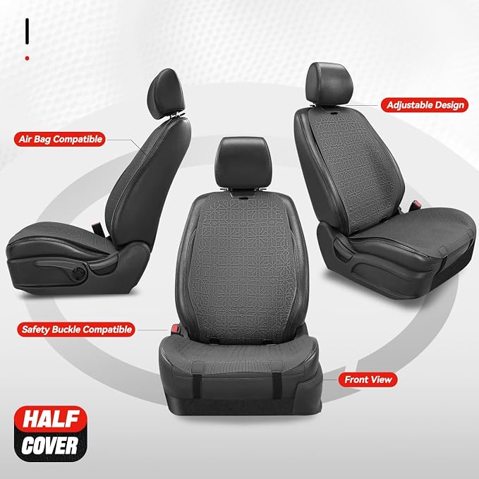 Auto Dynasty Car Seat Covers Front Set, Anti-Slip Automotive Interior Covers, Breathable and Comfort Car Seat Protectors, Airbag Compatible, Universal Fit Most Vehicles, Dark Gray (Protex Series)