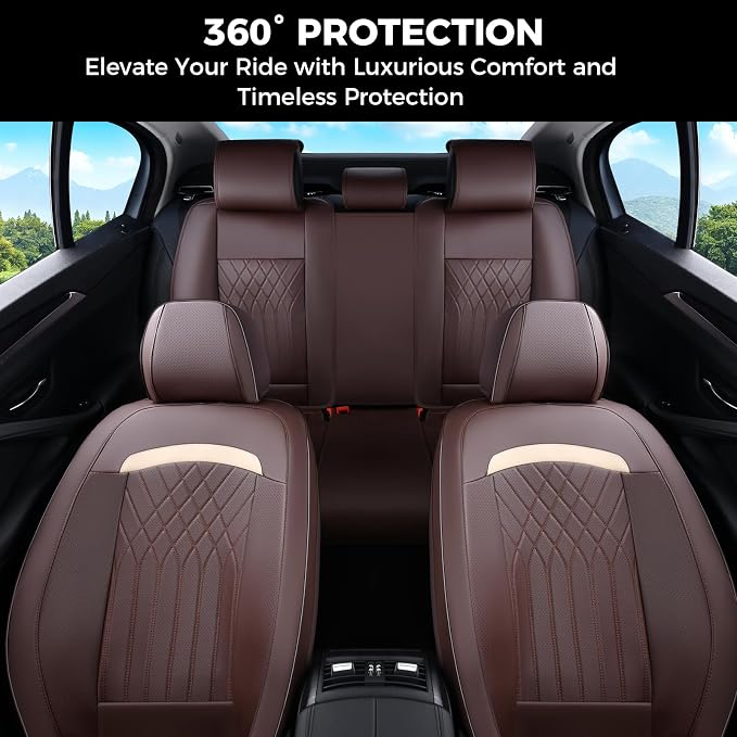 FLORICH Front Car Seat Covers, Leather Seat Covers for Cars, Car Seat Protector Waterproof Breathable, Universal Automotive Seat Covers, Front Car Seat Cover Fit for Most Sedans SUV Pick-up Truck