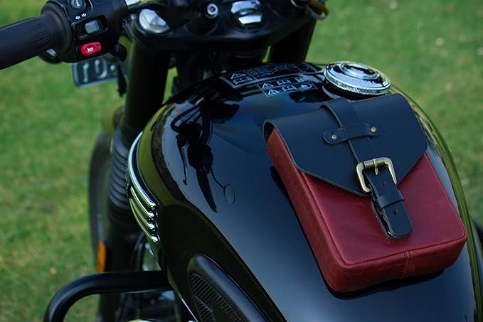 Trip Machine Company Genuine Leather Motorcycle Magnetic Fuel Tank Pouch to Carry All Your Riding Essentials (Cherry Red)