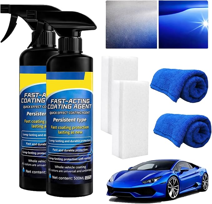 2PCS Quick Effect Coating Agent for Cars, Car Ceramic Coating Spray, 2026 Upgrade Nano Quick Coat Restore Spray, Extremely Hydrophobic & High Gloss Shine, 16.9 Floz