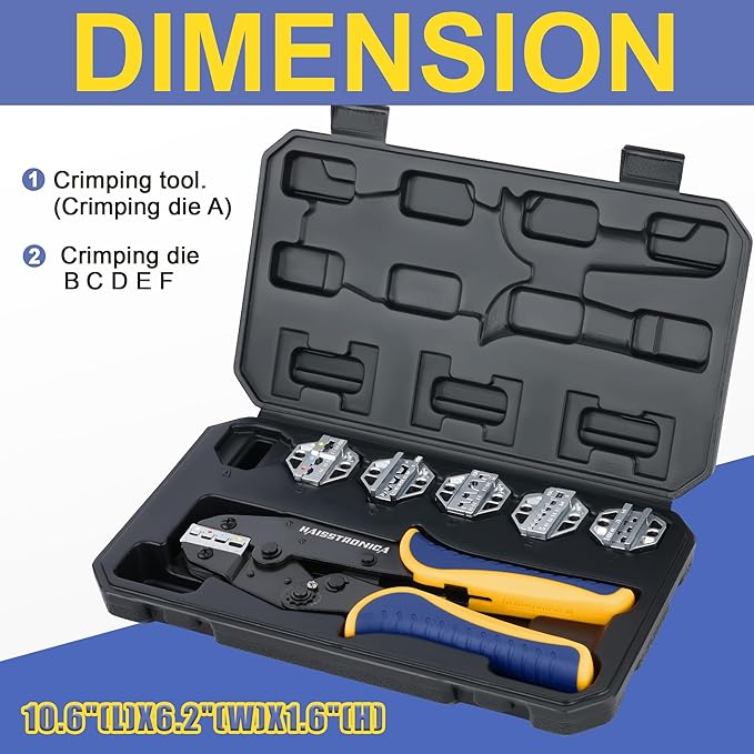 haisstronica 6PCS Crimping Tool Set - Ratchet Wire Crimping Tool for Heat Shrink,Insulated Nylon,Non-Insulated,Ferrule Wire End,Open Barrel Terminals,Solar Connectors
