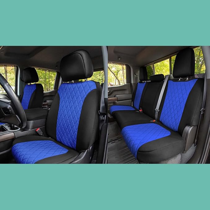 FH Group Custom Fit Car Seat Covers Specifically Made for 2019-2023 Chevrolet Silverado 1500 2500HD 3500HD WT | Custom | LT Ultraflex Neoprene Water Resistant Automotive Seat Covers - Full Set Blue