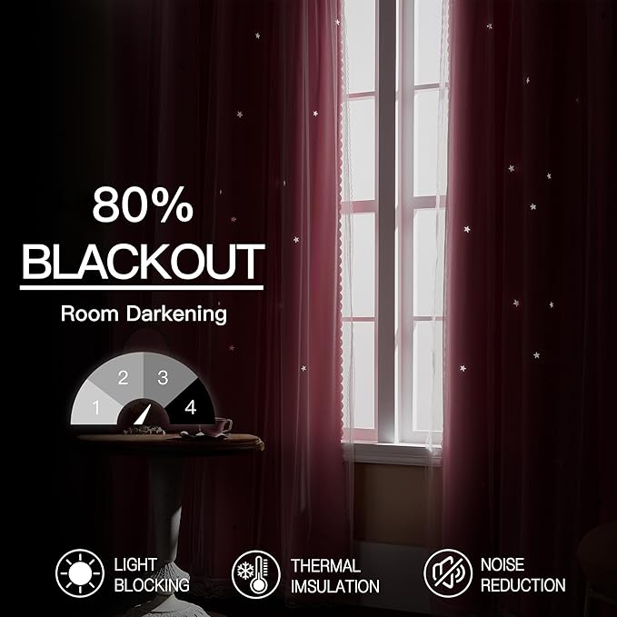 XiDi Pink Curtains for Girls Nursery Room 90 Inches Long Blackout Double Layer Curtains with Sheer Overlay for Kids Toddler Princess Bedroom Living Room Darkening Grommet Window Drapes W52 X L90