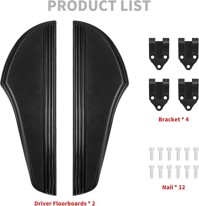 Passenger Driver Floorboards Set Style C, Black | Set Fit For Harley 2012-2016 FLD, 1986-2017 Most FL Softail, 1986-later Touring, Non-Slip, CNC Aluminum