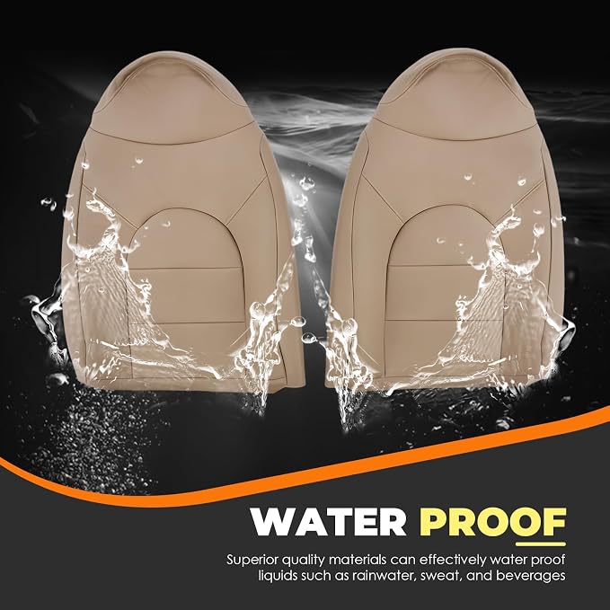 4 PCS Tan Leather Passenger Driver Side Bottom and Top Lean Back Seat Covers Compatible with (Fit F Series) 250 350 450 550 1999 2000