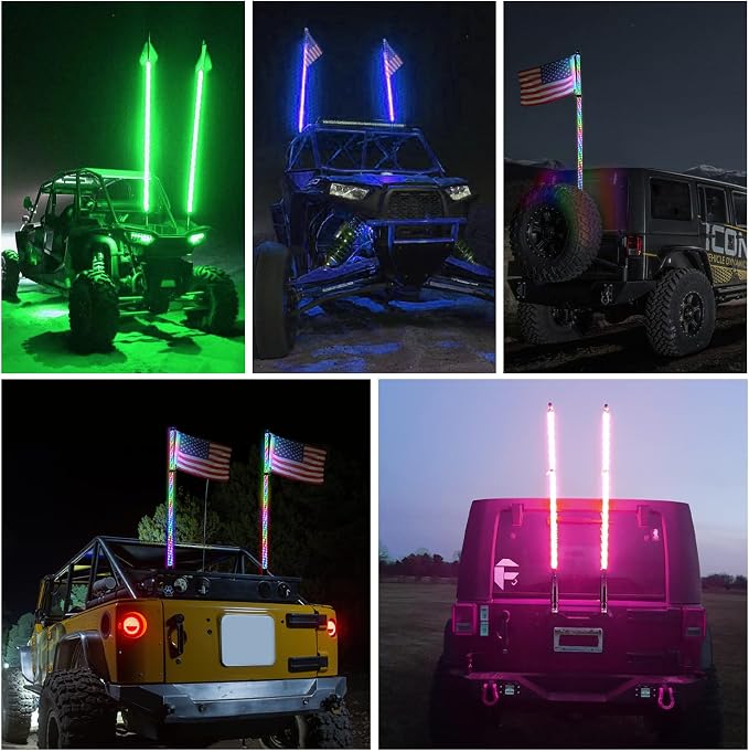 Nilight 2PCS 4FT Spiral RGB Led Whip Light w/RGB Chasing Light RF Remote Control Lighted Antenna for Can-am ATV UTV RZR Polaris Dune Buggy 4 Wheeler Offroad Jeep Truck