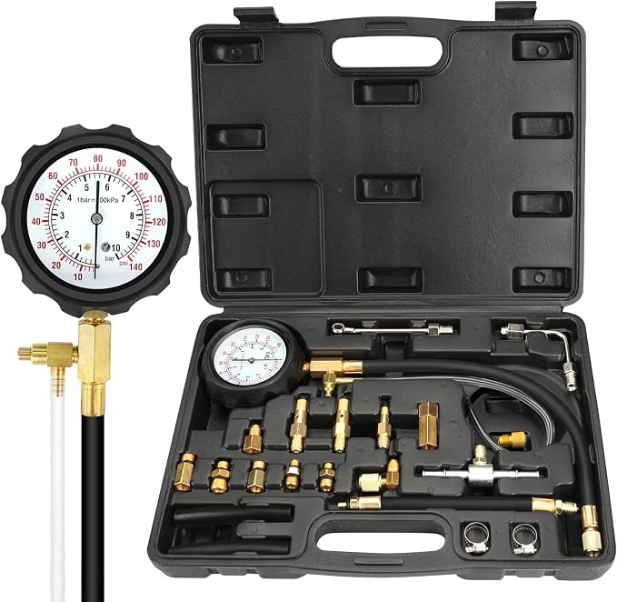 BETOOLL 0-140PSI Fuel Injector Injection Pump Pressure Tester Gauge Kit Black Case Fuel Pressure Tester Kit Car Tools