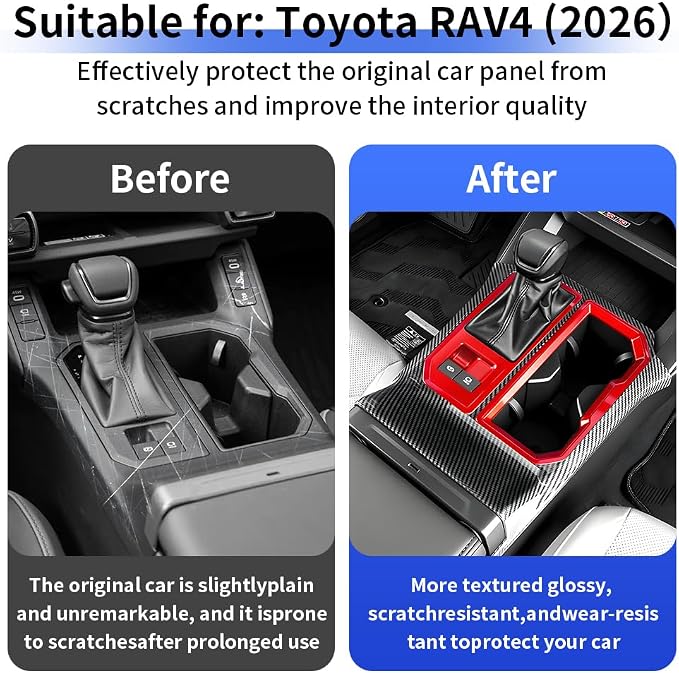 Car Center Console Gear Shift Panel Trim Cover for Toyota RAV4 2026 [for LE/SE/XSE/XLE Premium/Woodland/GR Sport] Auto Interior Decorations Accessories Central Control Carbon Fiber Style Kit