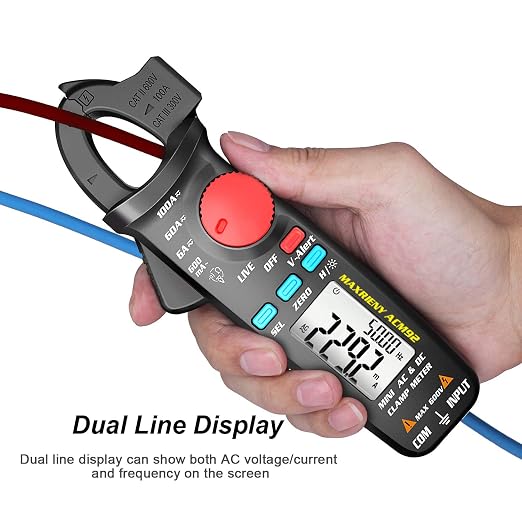 DC AC Clamp Meter 6000 Counts True RMS Digital Multimeter Amp Resistance Frequency Live Check V-Alert Continuity Voltage Tester with Back Clip