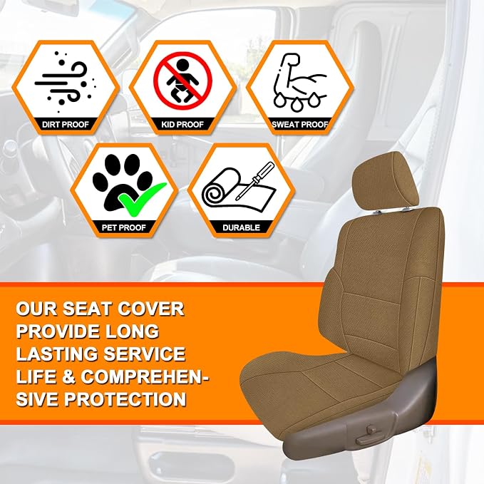 Front Seat Covers Fit for 1996-2002 Toyota 4Runner | Custom-Fit Knitted Automotive Cover (DIY Headrest Holes Required) , Tan