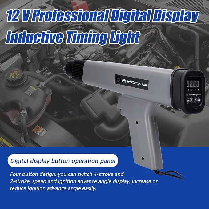 Ignition Timing Light, 12 V Professional Digital Display Inductive Timing Light Car Motorcycle Petrol Engine Ignition Timing Strobe Lamp Detector Auto Motorcycle Detection Diagnosis Tool