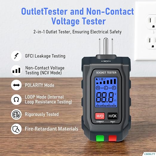 LSENLTY Circuit Breaker Finder & Electrical Tester, 2-in-1 Outlet Tester with Non-Contact Voltage, GFCI Tester, Loop Resistance & Polarity Detection, Suitable for Home DIY, Electrician, Father Gifts